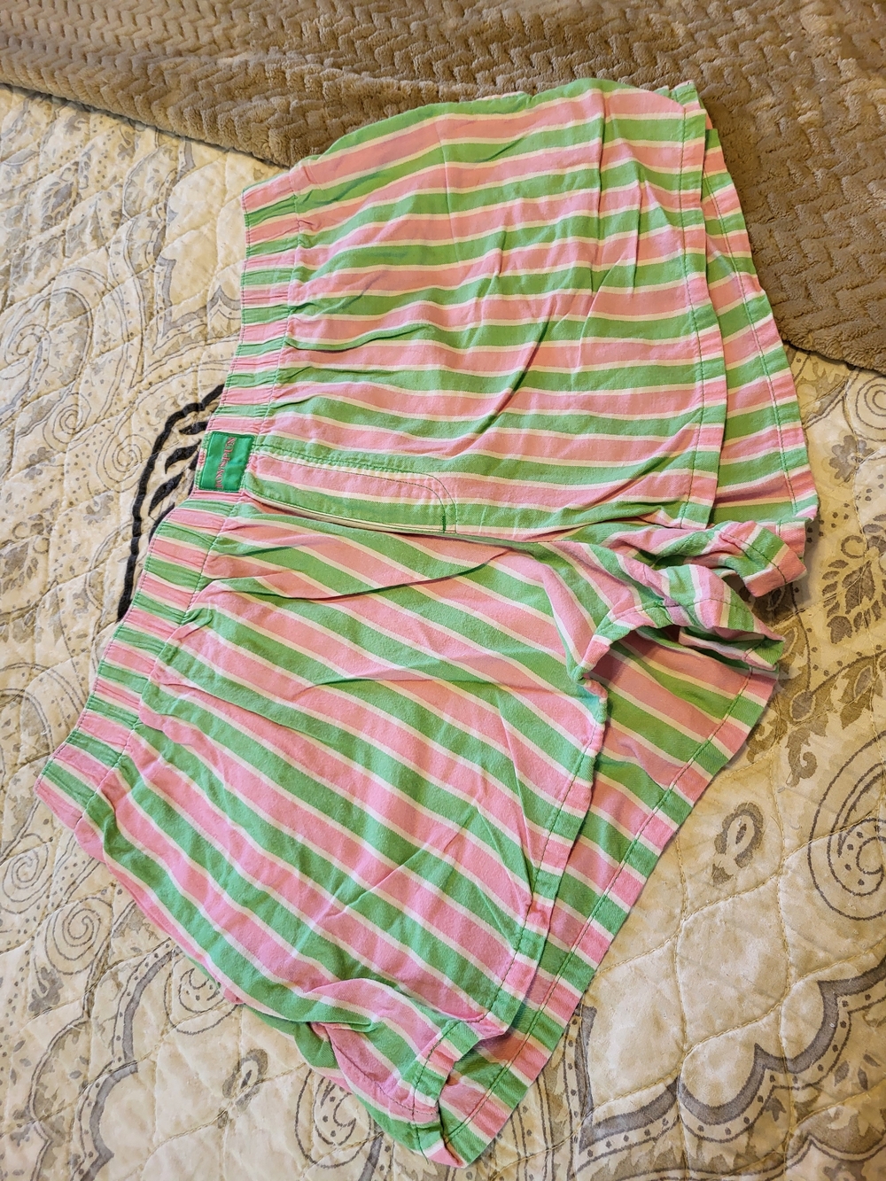 Cotton Plaid & Striped Sleep Shorts - Pink, Green, Orange - Picture 2 of 11